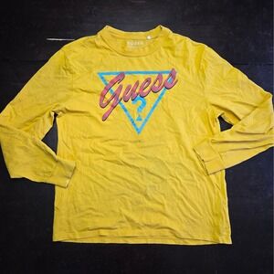 Guess Los Angeles Mens Medium Yellow Long Sleeve Graphic Triangle Logo T-Shirt